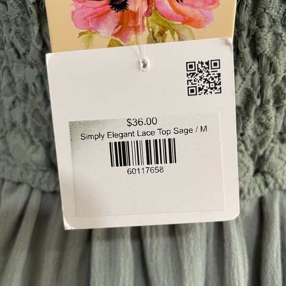 Entro Sage Green Lace Peplum Tank Top Medium Fairycore Cottagecore Romantic NWT - Picture 9 of 9